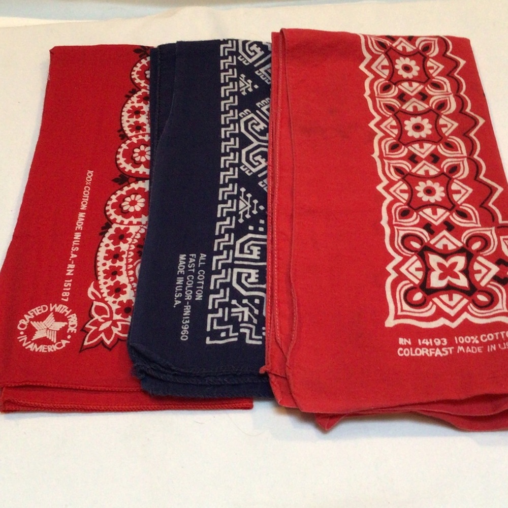 Red and Blue Cotton Made in USA Bandana Set of 3